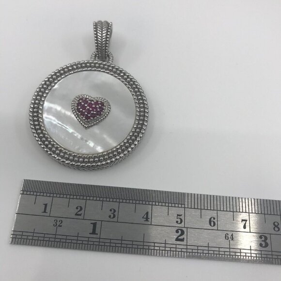 Judith Ripka Sterling Silver Mother of Pearl & Ruby Heart Pendant - Picture 7 of 10